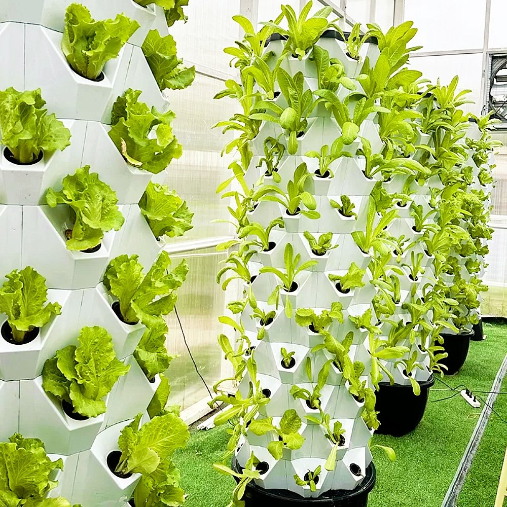 Commercial-Grade Large Strawberry NFT Plant Towers PVC Plastic Greenhouse Hydroponics System with Glass Cover for Agriculture