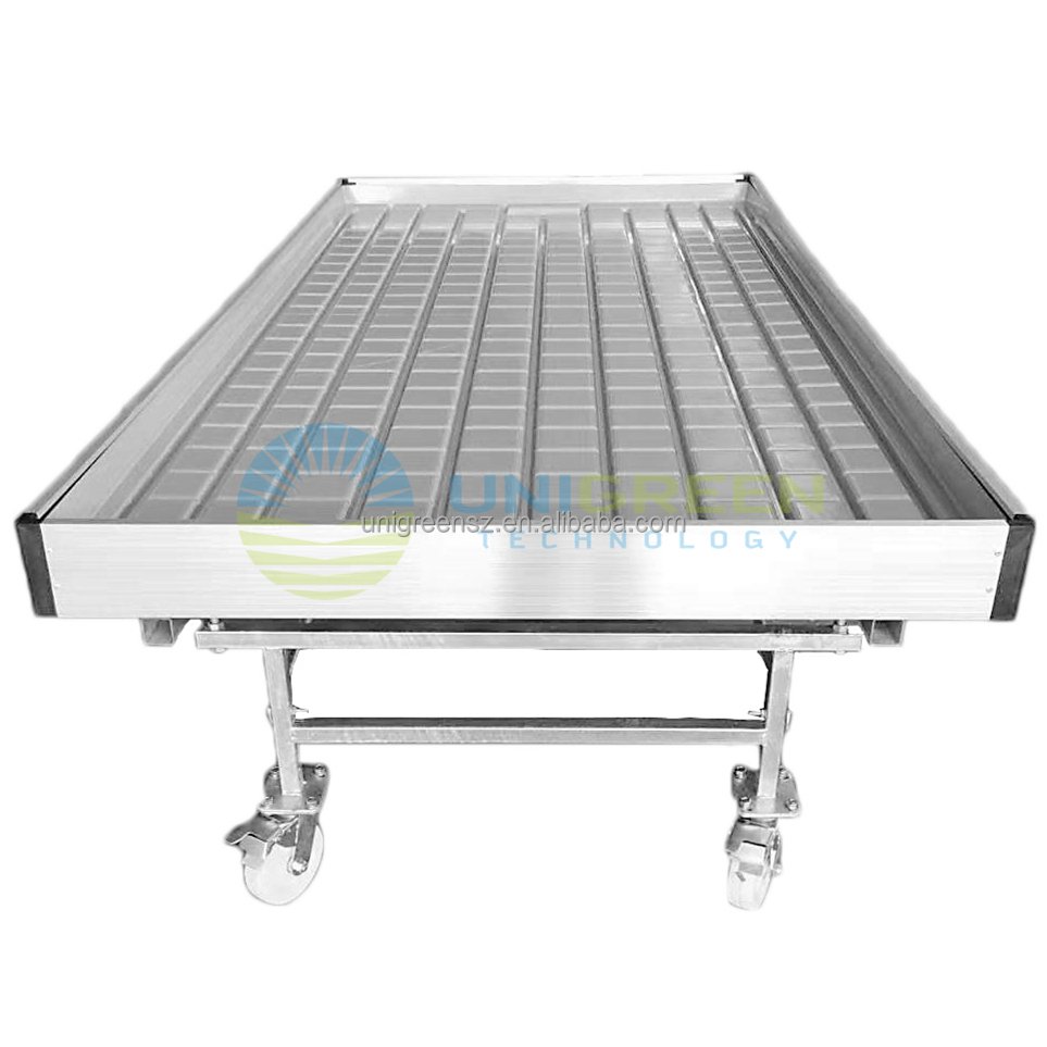 Rolling Bench System With Wheels and Trellis Shift Grow Equipment Movable 4*8 Ebb And Flow Tray Grow Tables Flood Rolling Bench