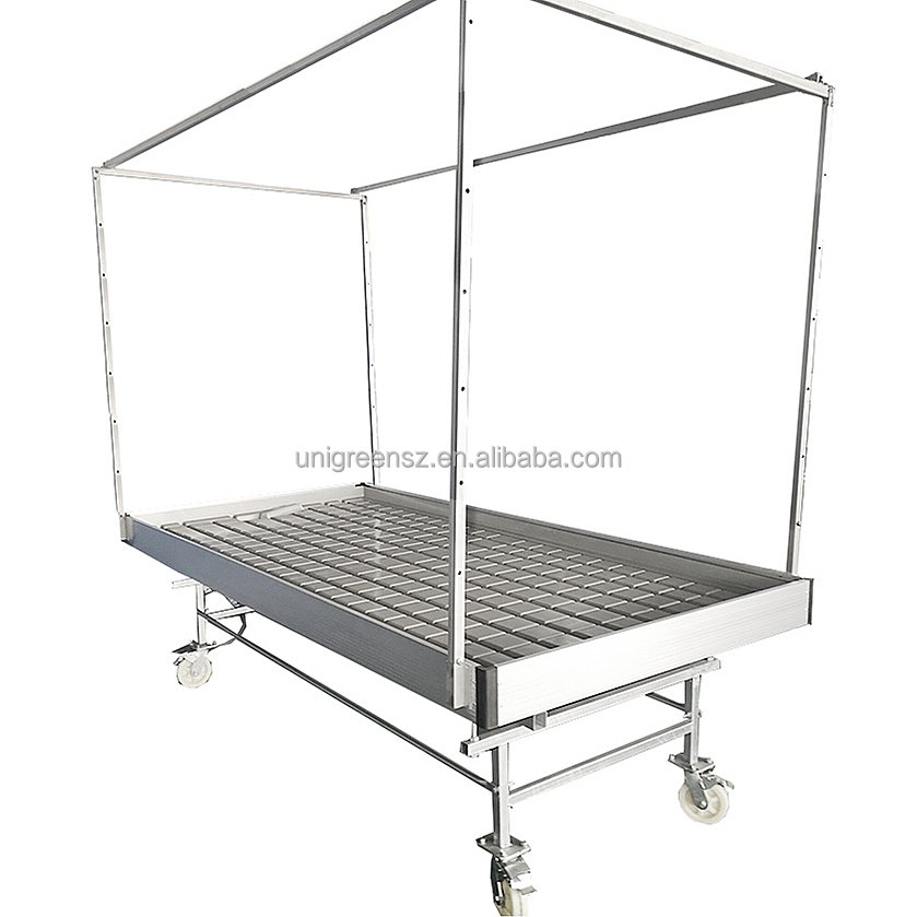 Rolling Bench System With Wheels and Trellis Shift Grow Equipment Movable 4*8 Ebb And Flow Tray Grow Tables Flood Rolling Bench