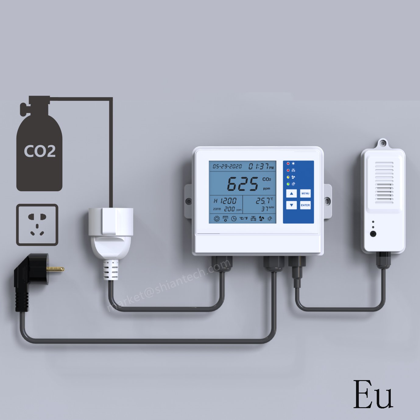 Greenhouse CO2 controller , Wall mounted air quality carbon dioxide monitor and controller with remote sensor