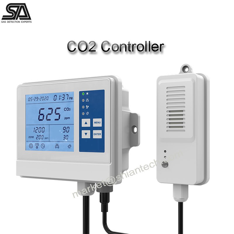 Greenhouse CO2 controller , Wall mounted air quality carbon dioxide monitor and controller with remote sensor