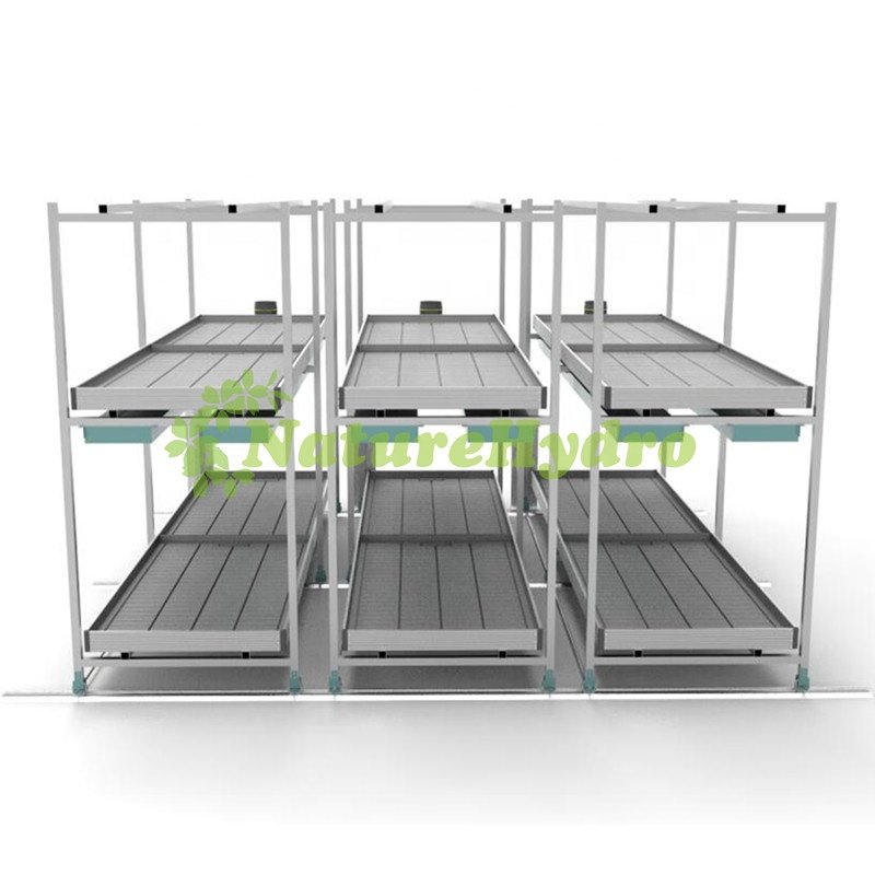 Greenhouse hydroponic system movable aluminum rack vertical grow tray led grow rack system