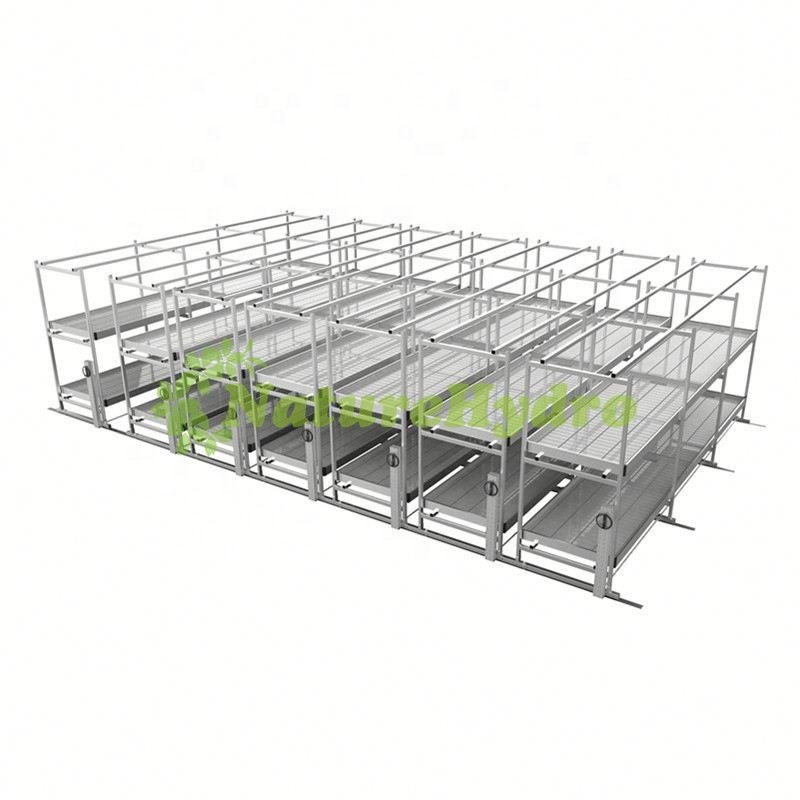 Greenhouse hydroponic system movable aluminum rack vertical grow tray led grow rack system