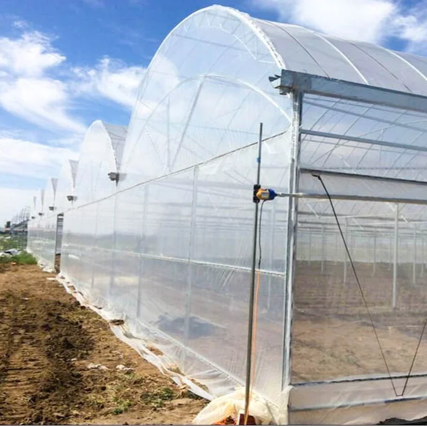 Factory wholesale stock exterior shading steel frame commercial multi span film greenhouse