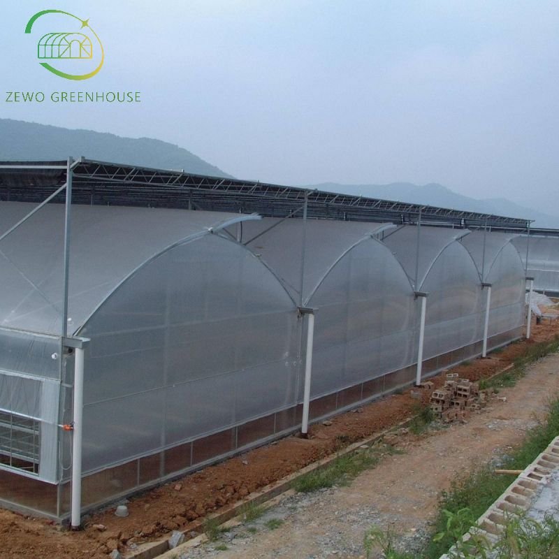 Factory wholesale stock exterior shading steel frame commercial multi span film greenhouse