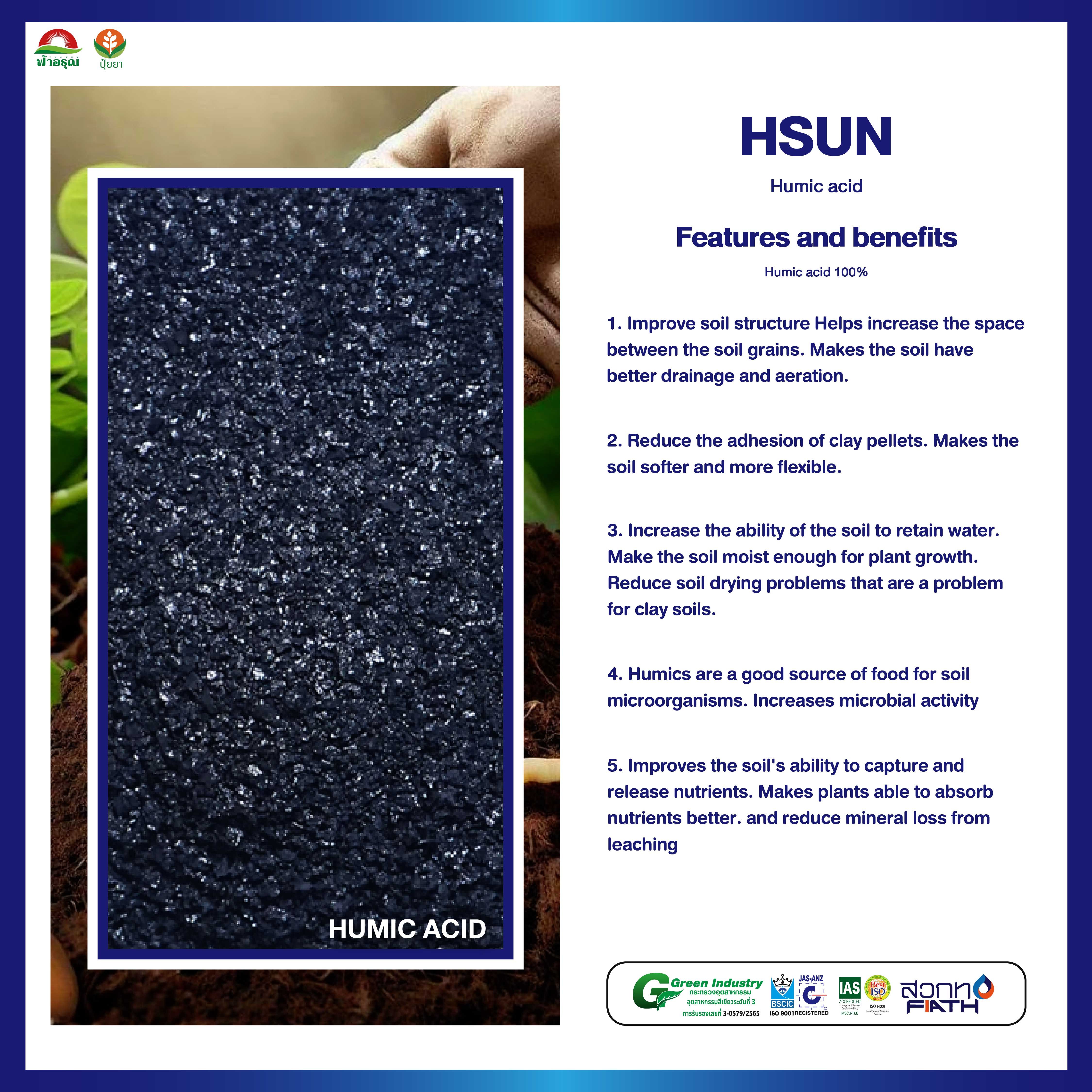 HSUN 30 Gram Organic Humic Fertilizer Powder Greenhouse Agriculture Hydroponic Soil Improvement Small Size Product Made Thailand