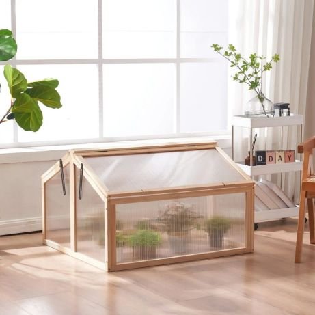 Outdoor Vegetable Planter Mini Cold Frame Glass Garden Bed Greenhouse Wooden Green House