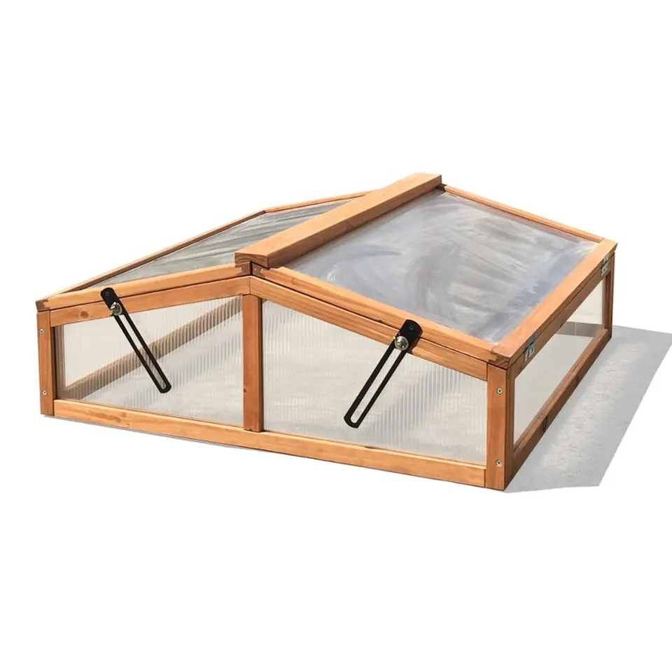 Outdoor Vegetable Planter Mini Cold Frame Glass Garden Bed Greenhouse Wooden Green House