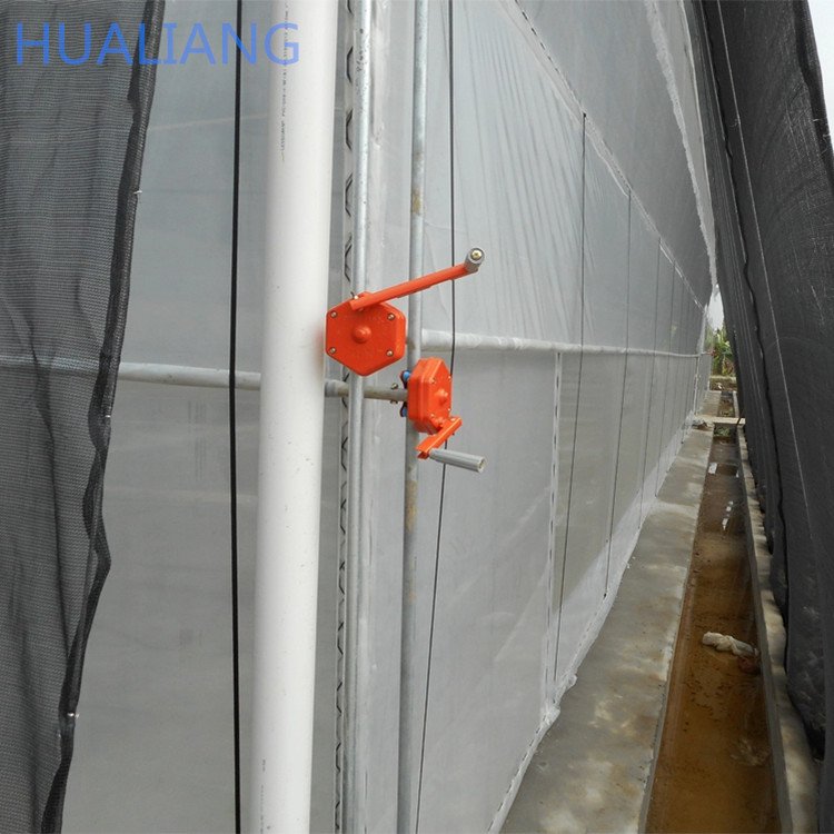 High tunnel multi span greenhouse with roll up motor for ventilation