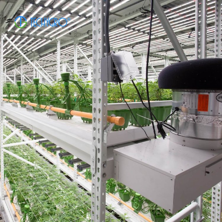 Techygro-M3 Greenhouse Mobile Vertical Grow Rack Dripping System With Water And Light Tray For Vertical Farming Indoor Farming