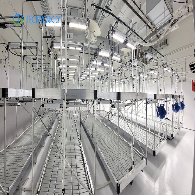 Techygro-M3 Greenhouse Mobile Vertical Grow Rack Dripping System With Water And Light Tray For Vertical Farming Indoor Farming