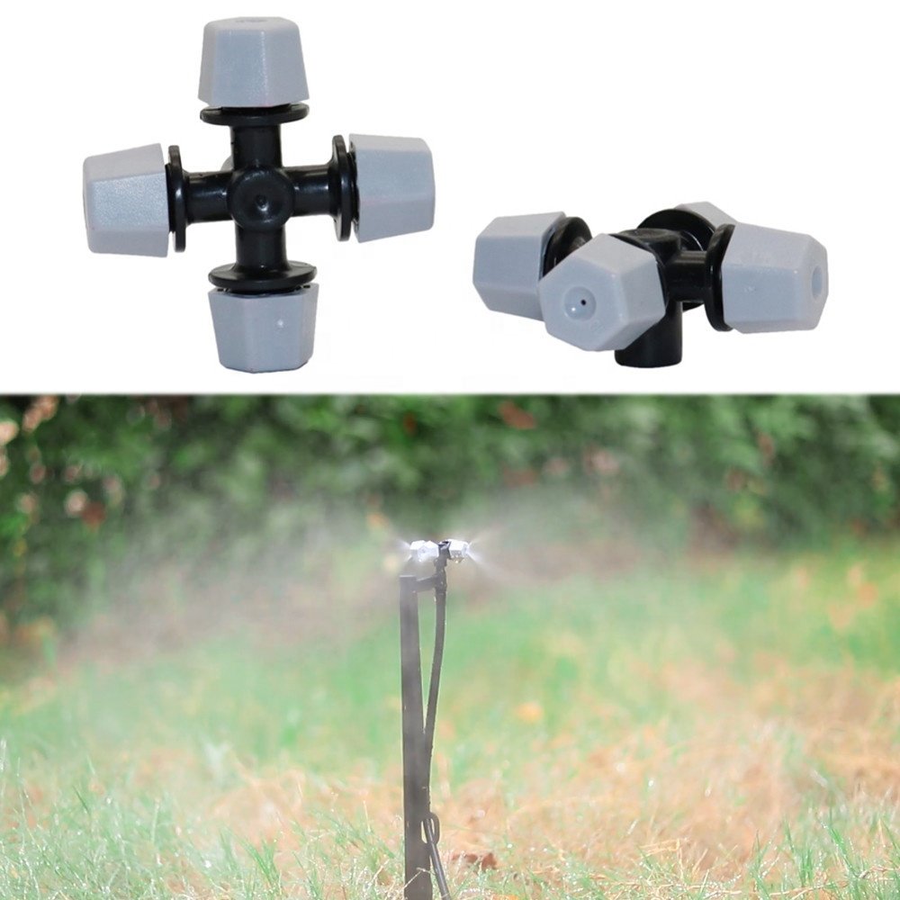 Plastic Fog Mist Nozzle 4 Way Cross Atomizing Sprinkler for Greenhouse Garden Irrigation Cooling System