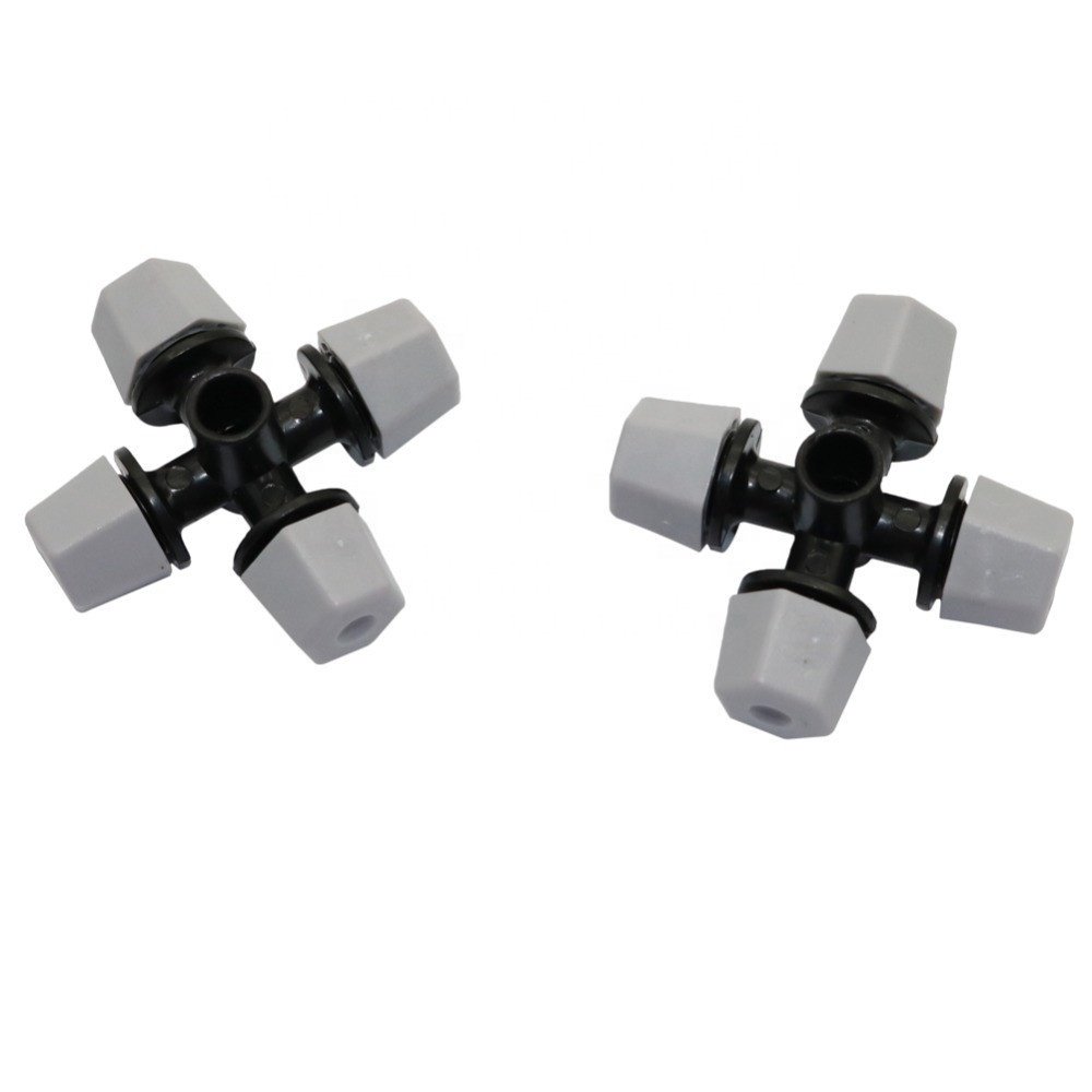 Plastic Fog Mist Nozzle 4 Way Cross Atomizing Sprinkler for Greenhouse Garden Irrigation Cooling System