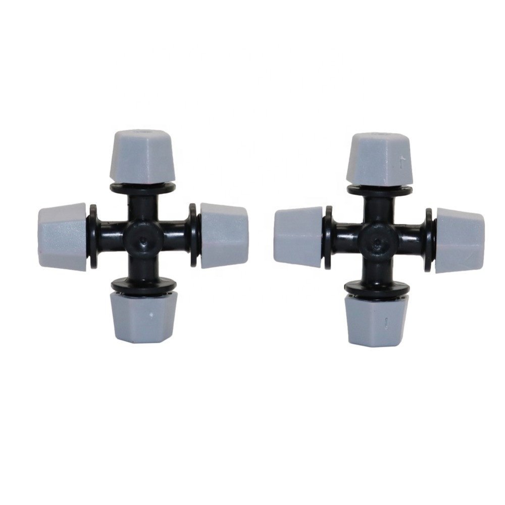Plastic Fog Mist Nozzle 4 Way Cross Atomizing Sprinkler for Greenhouse Garden Irrigation Cooling System