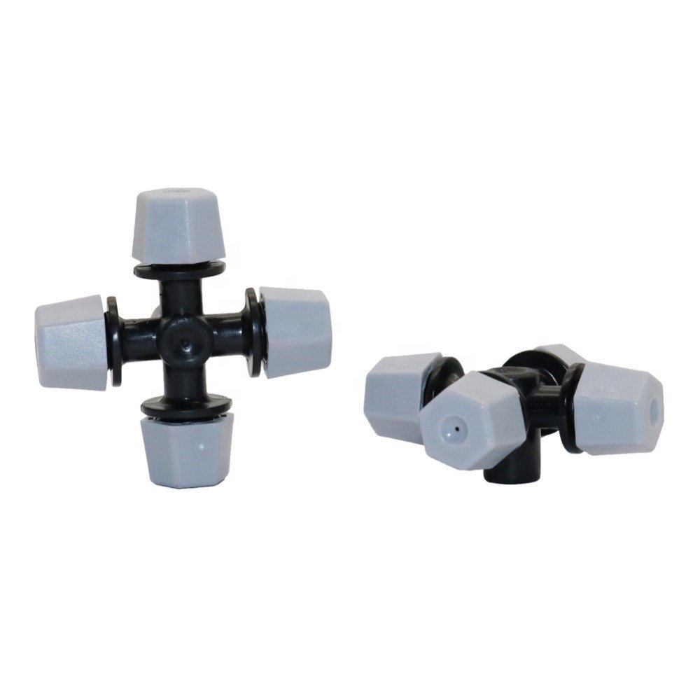 Plastic Fog Mist Nozzle 4 Way Cross Atomizing Sprinkler for Greenhouse Garden Irrigation Cooling System