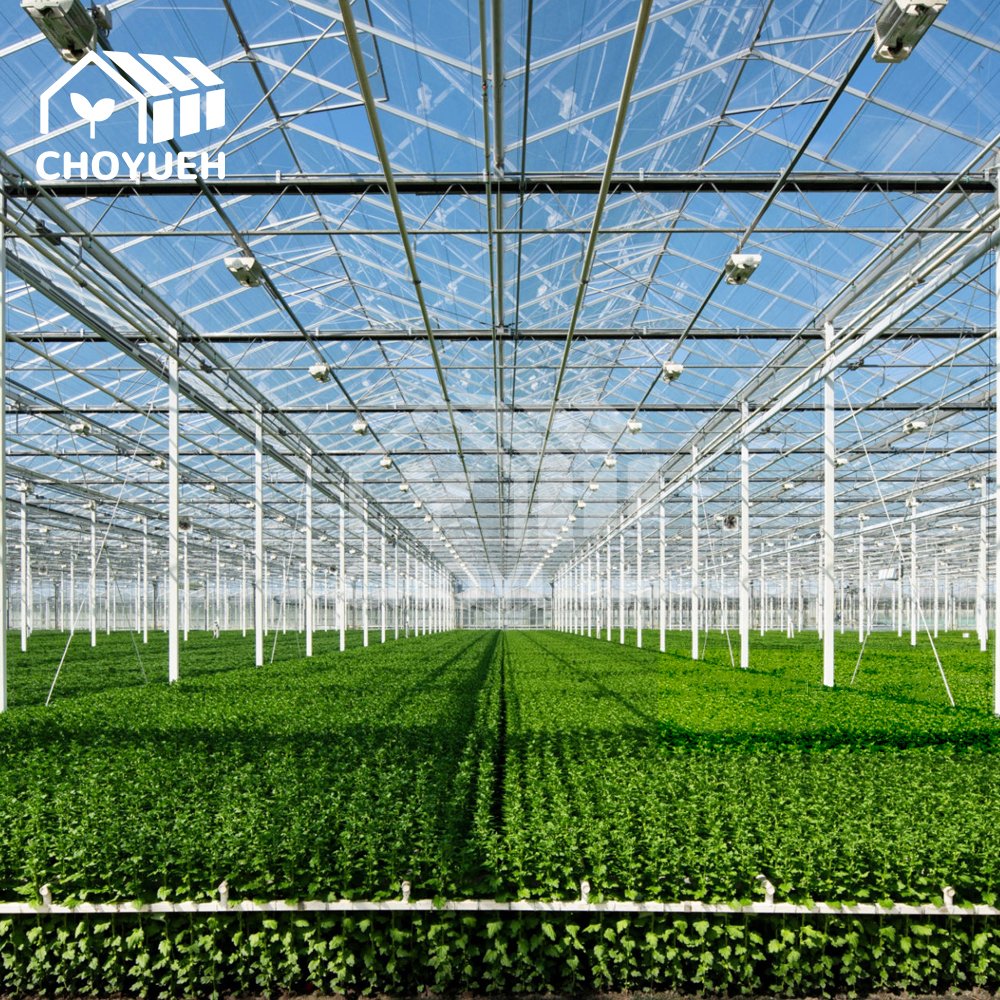 Multi Span Glass Greenhouse with External Shading System Air Circulation cheap industrial Large Plants Growing