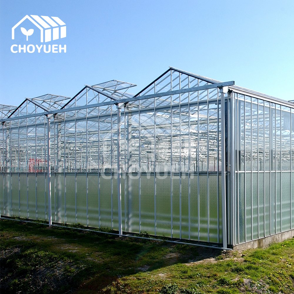 Multi Span Glass Greenhouse with External Shading System Air Circulation cheap industrial Large Plants Growing