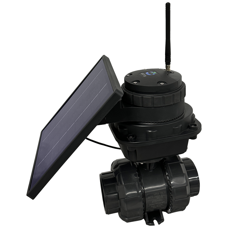 GSM/LoRa connected solar powered smart drip irrigation DN50 motorized PVC ball valve sprinkler irrigation system