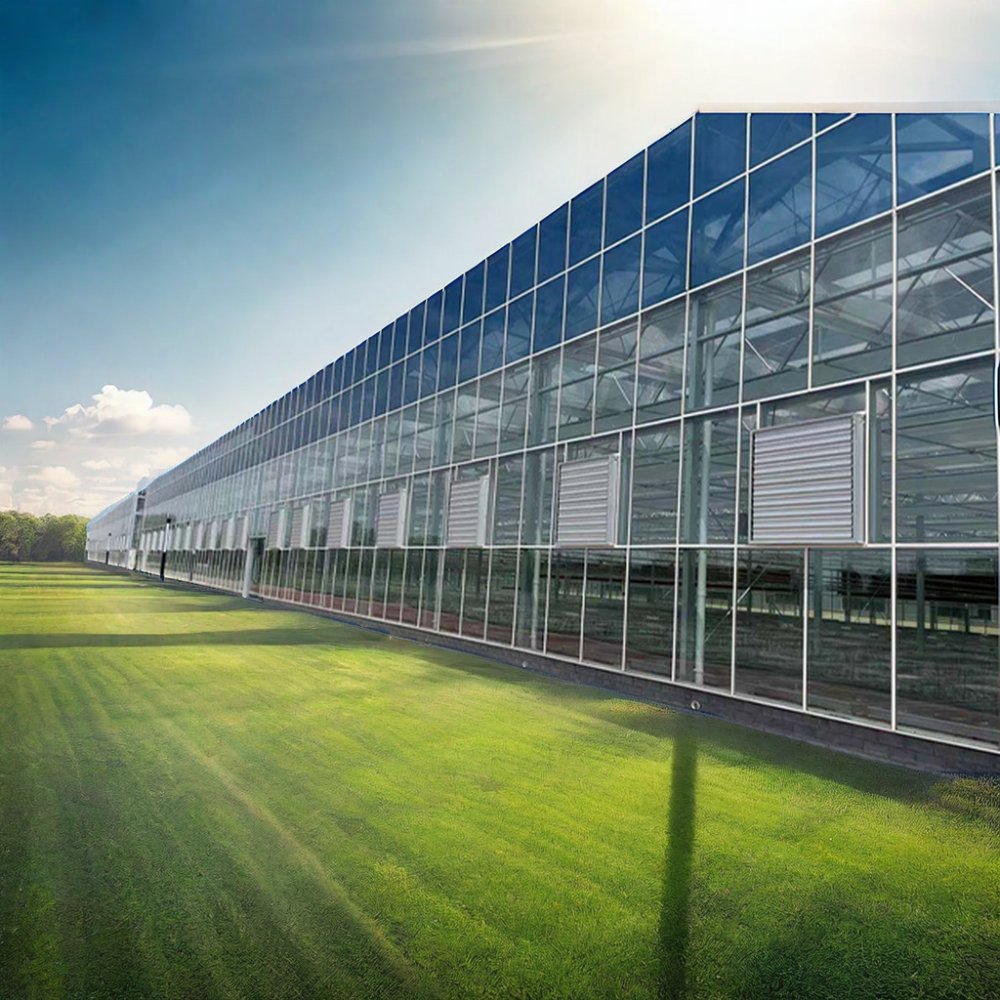Large Agricultural Greenhouses with Multi-Span Frame Galvanized Steel and Glass for Outdoor Planting