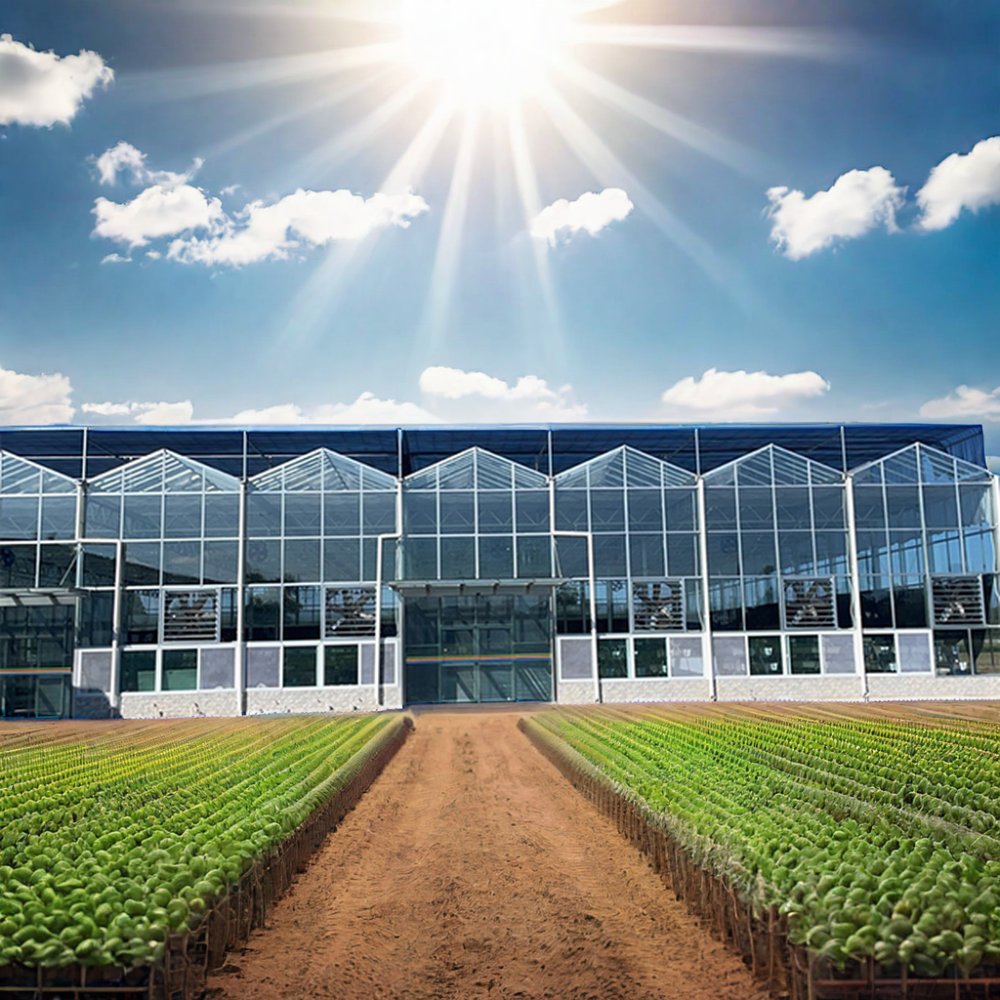 Large Agricultural Greenhouses with Multi-Span Frame Galvanized Steel and Glass for Outdoor Planting