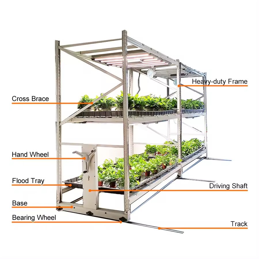 Double Layers Nursery Seeding Mobile Movable Vegetable Cultivation Vertical Growing Rack Grow Table