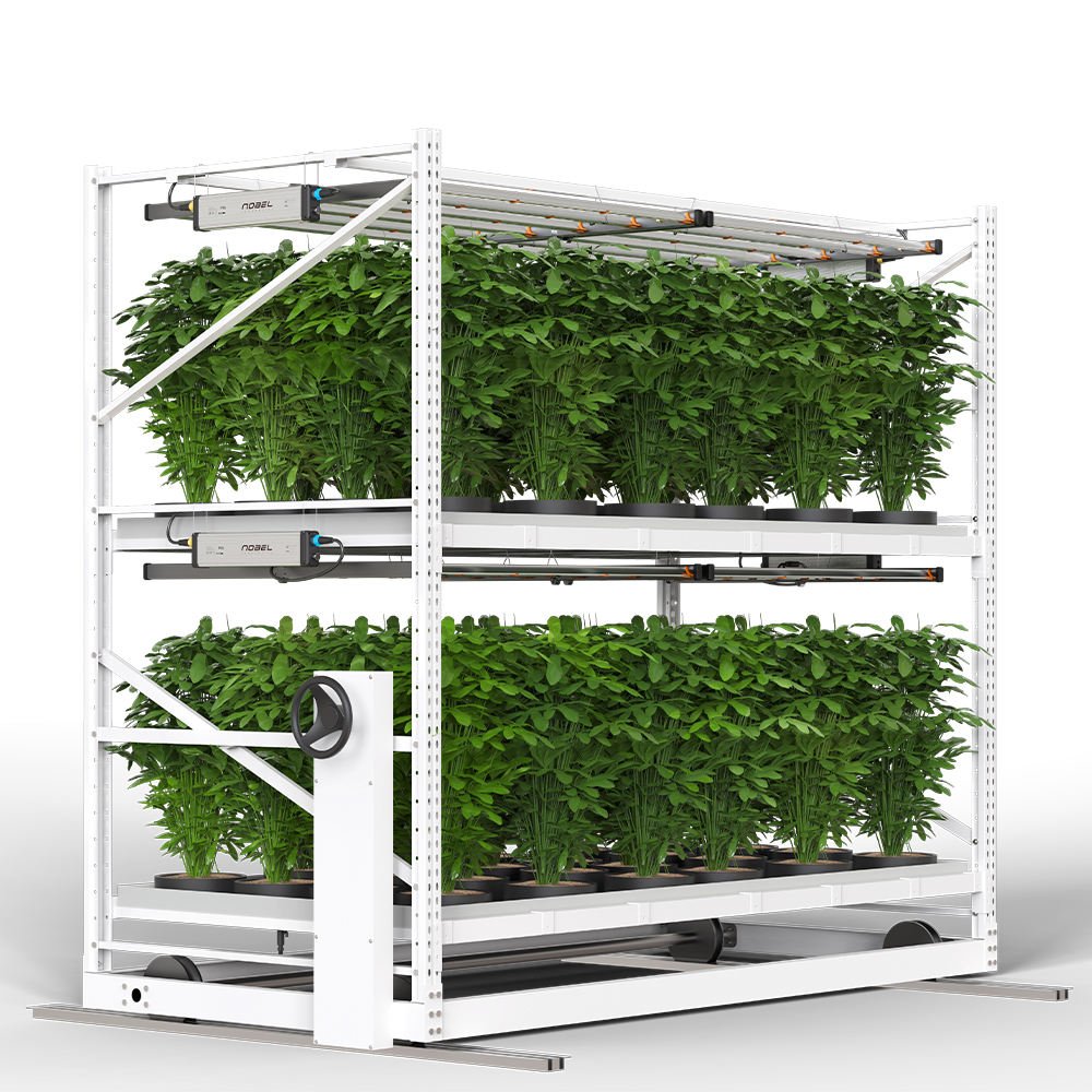 Double Layers Nursery Seeding Mobile Movable Vegetable Cultivation Vertical Growing Rack Grow Table