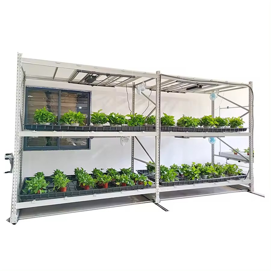 Double Layers Nursery Seeding Mobile Movable Vegetable Cultivation Vertical Growing Rack Grow Table