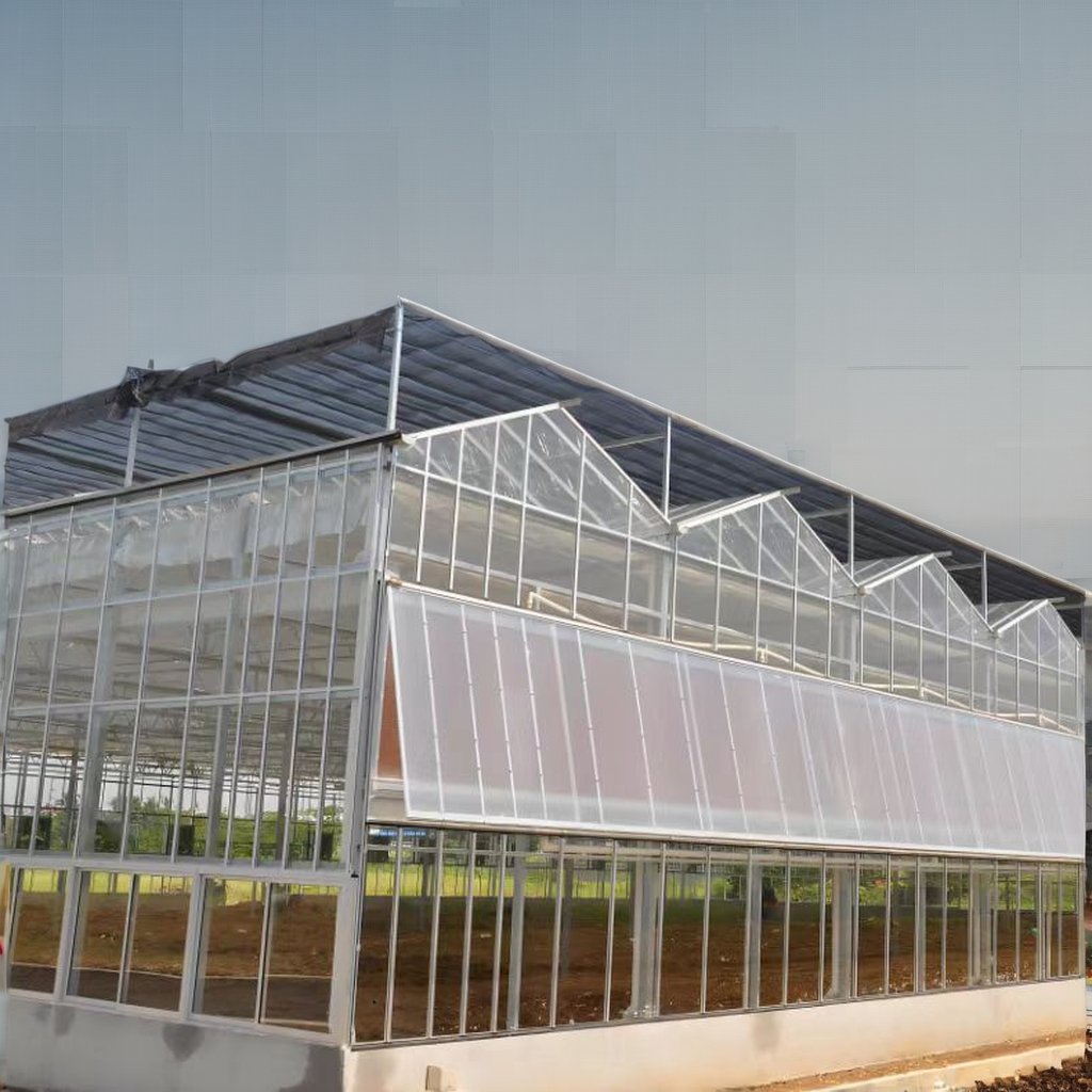 Large Square Galvanized Steel Frame Greenhouse Low Cost for Flower Fruit Planting with Film Plastic PE Material Glass greenhouse