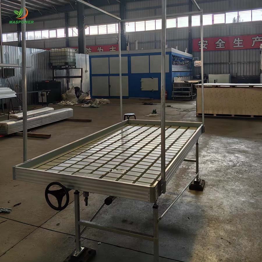 Rolling 5x10 plastic flood ebb and flow grow tables trays bench 4x8 black for agricultural Hydroponics system with led poles