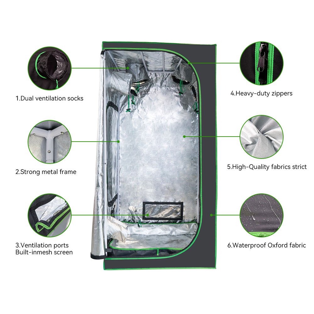 Hydroponic Indoor Aluminum 600D Oxford 60X60X120CM Plant Complete Kit Grow Tent