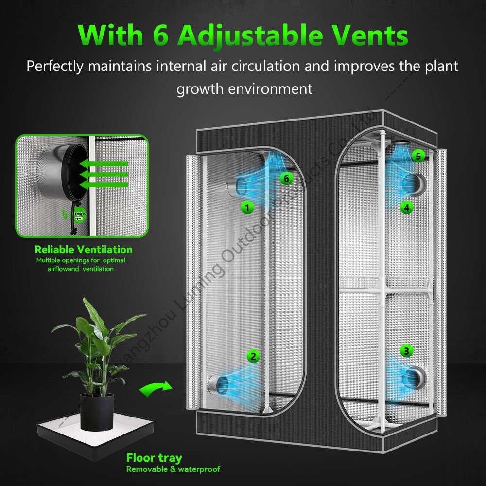 LUMING Hot Sale Indoor Hydroponic Greenhouse Metal Grow Tent Easily Assembled Rot Proof Steel Wood Frame Planting 600D Mylar