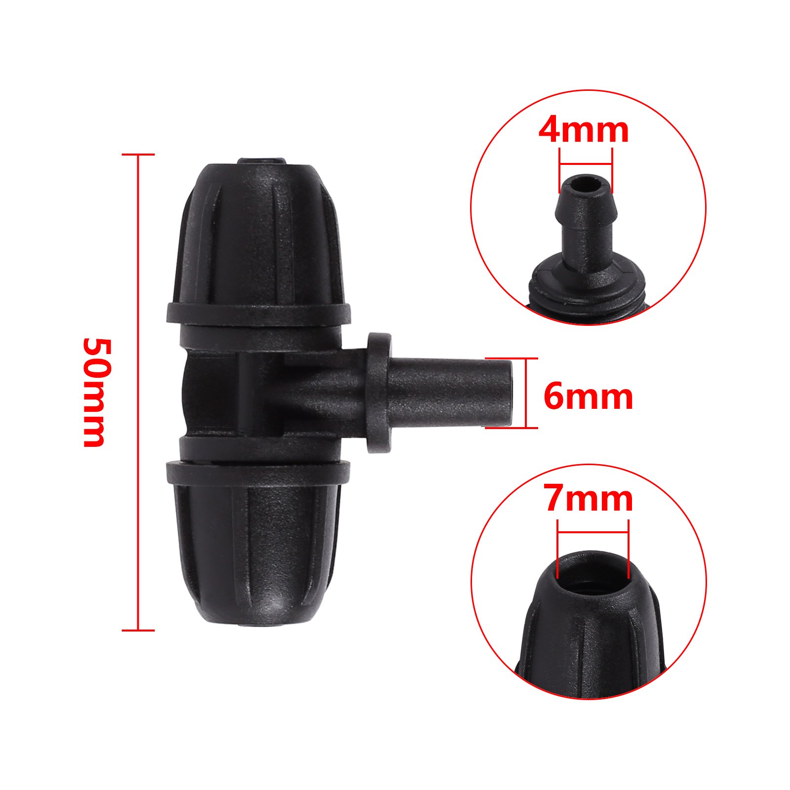 Black 4/7 hose lock T-shaped straight-through quick connector plug Irrigation System 1/4 Inch PVC Hose Fitting Barbed Connector