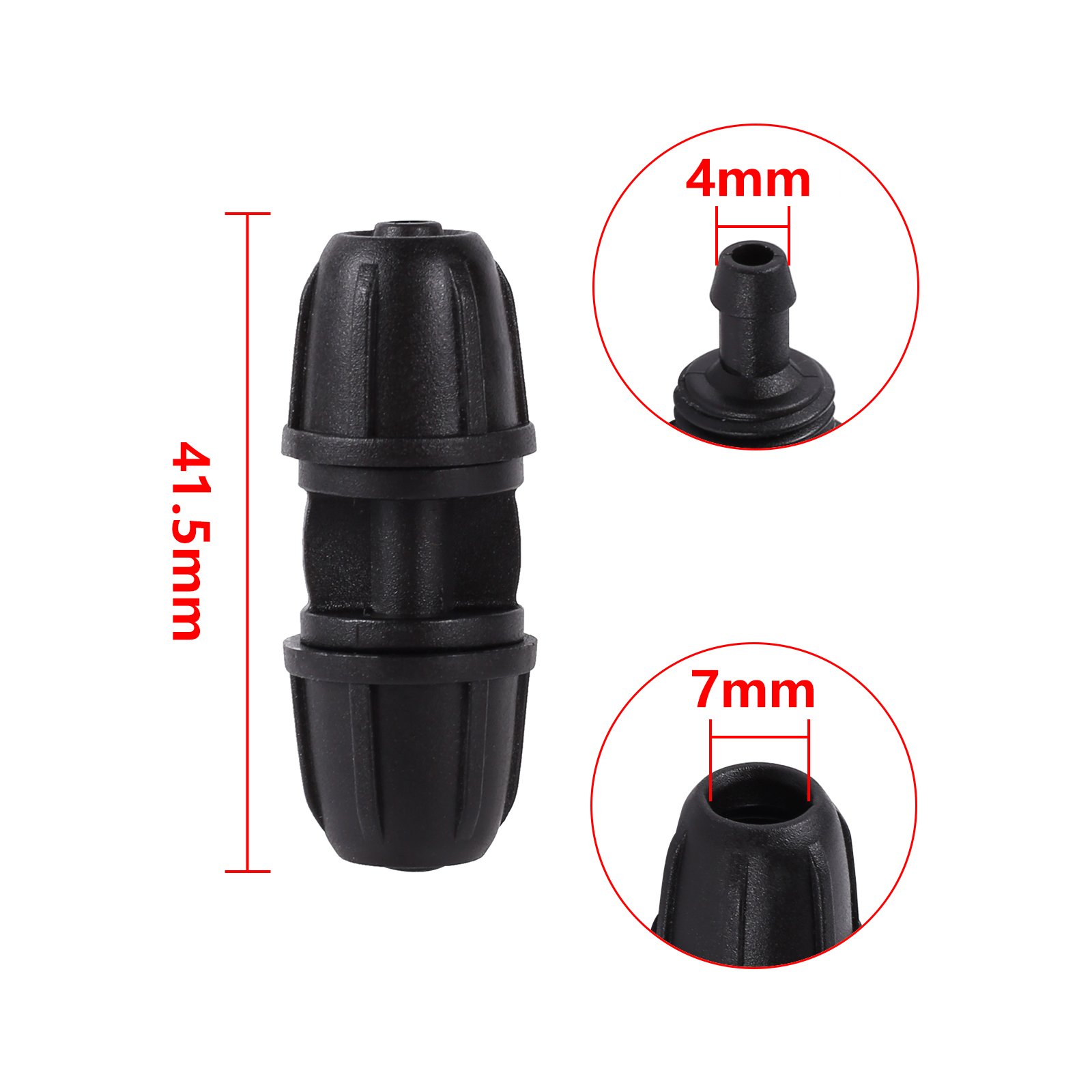 Black 4/7 hose lock T-shaped straight-through quick connector plug Irrigation System 1/4 Inch PVC Hose Fitting Barbed Connector