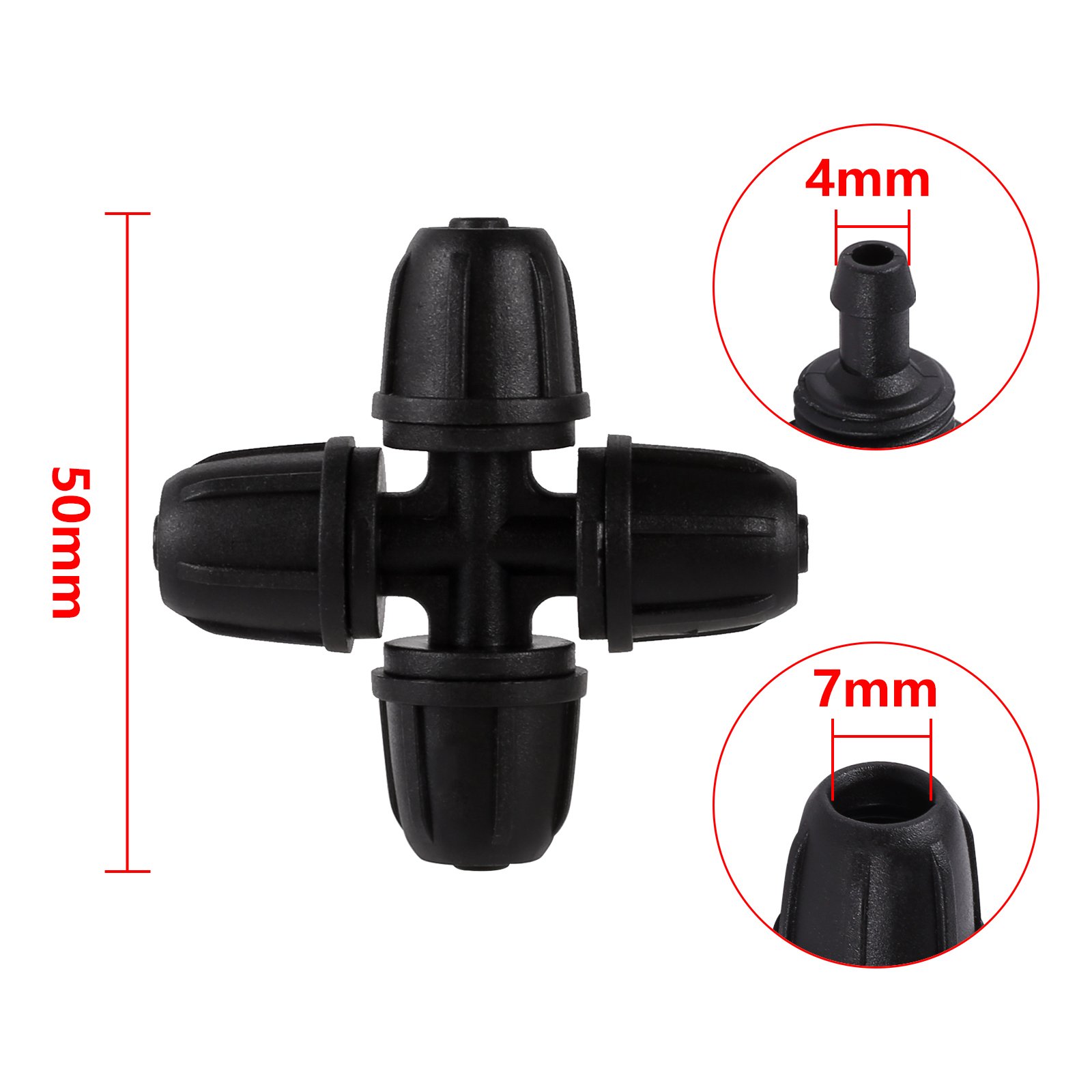 Black 4/7 hose lock T-shaped straight-through quick connector plug Irrigation System 1/4 Inch PVC Hose Fitting Barbed Connector