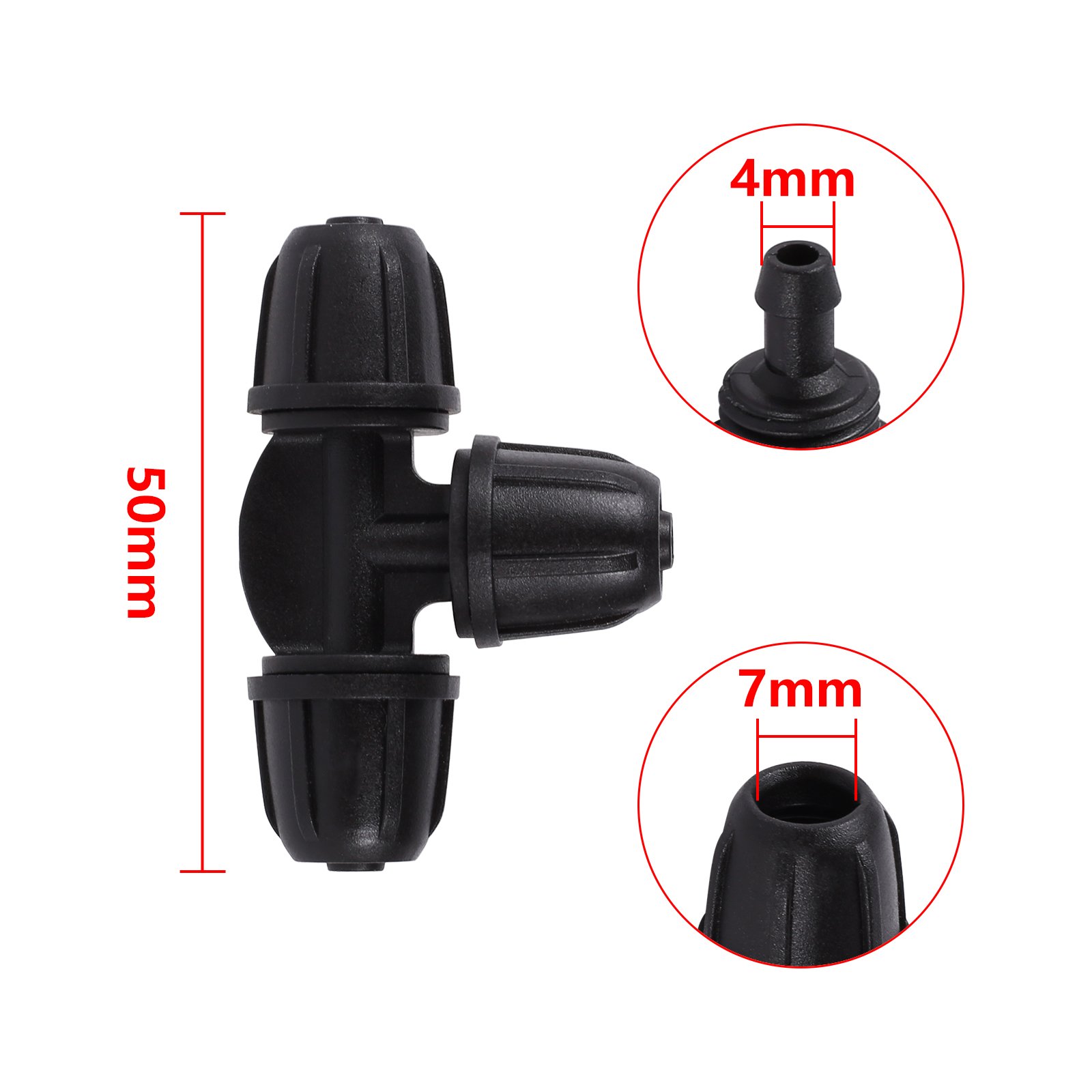Black 4/7 hose lock T-shaped straight-through quick connector plug Irrigation System 1/4 Inch PVC Hose Fitting Barbed Connector