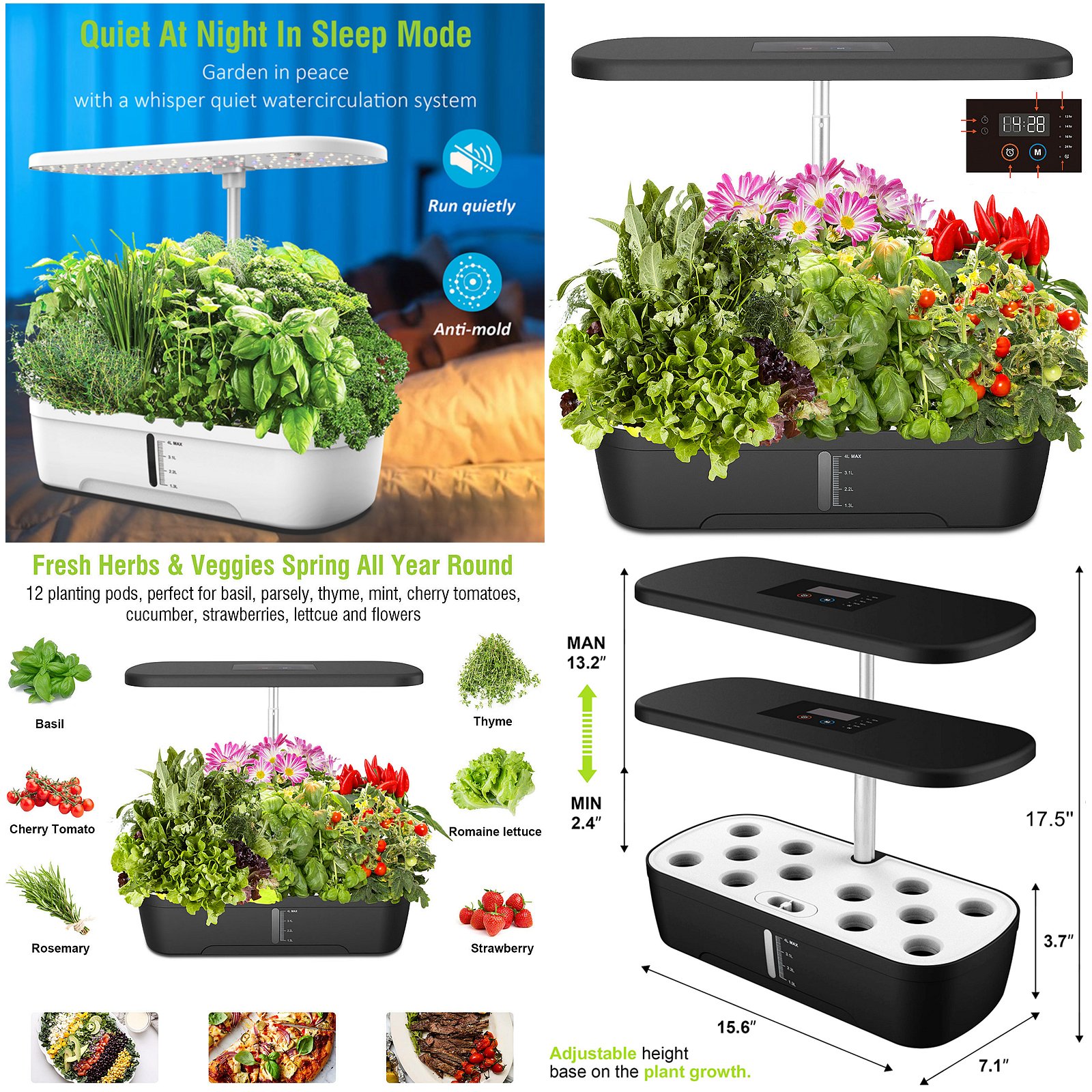 Full Spectrum Grow Light Box 3500K 460nm 660nm Grow Box Kit Timing Lighting Spectrum Controllable for Hydroponic Kit
