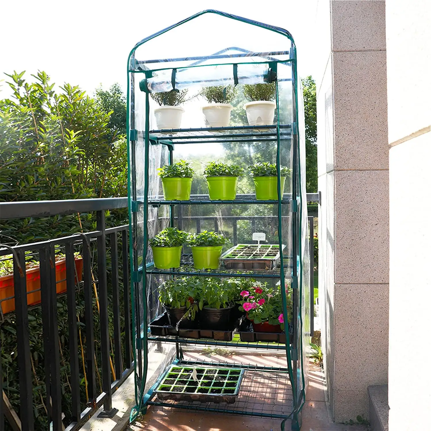 4 Tier Green plants and flowers agricultural greenhouse,Visible transparent plastic for indoor and outdoor use