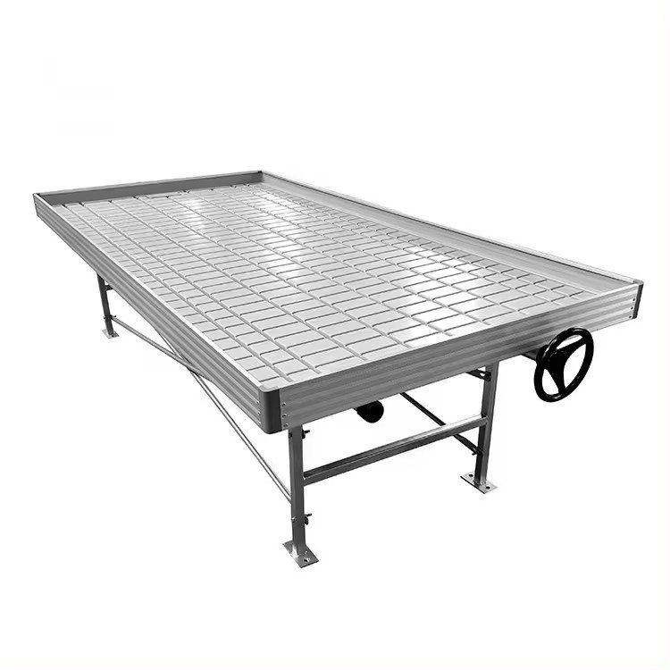 Large Hydroponic Vertical Grow Tables for Micro Greens Ebb Rolling Bench with Steel and Plastic Trays for Greenhouse Plant Use