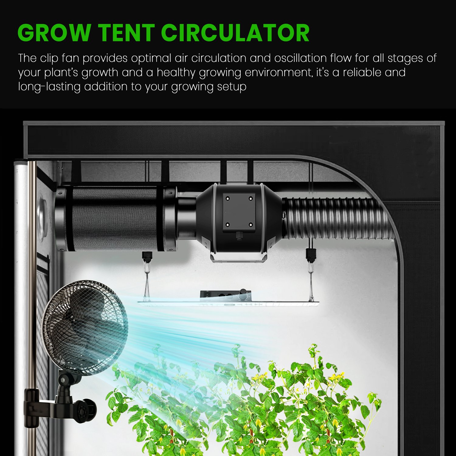 400W Grow Light 1860D Grow Tents 6" Carbon Filter Inline Fan Ventilation Kit for Greenhouse