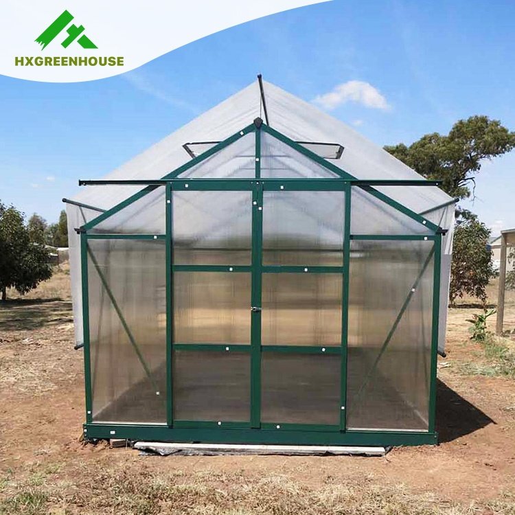 Manufacturer sale commercial aluminium alloy modern outdoor modular green house kit pc sheet small polycarbonate greenhouse