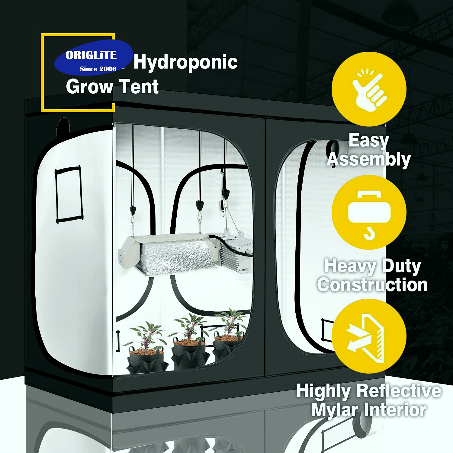ORIGLiTE Grow Tent Kit 4x4 grow tent 1860D 100% Reflective Mylar grow tent set
