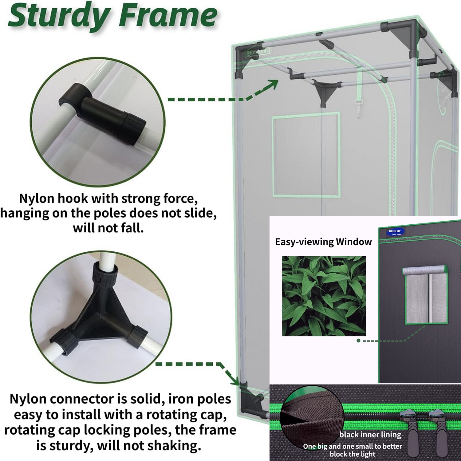 ORIGLiTE Grow Tent Kit 4x4 grow tent 1860D 100% Reflective Mylar grow tent set