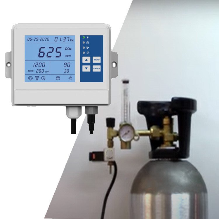 Day night plant grow tent room hydroponic greenhouse carbon dioxide monitor 2 channel photocell 10000ppm CO2 controller
