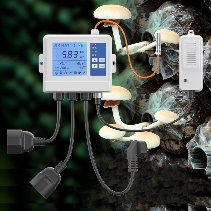 Day night plant grow tent room hydroponic greenhouse carbon dioxide monitor 2 channel photocell 10000ppm CO2 controller
