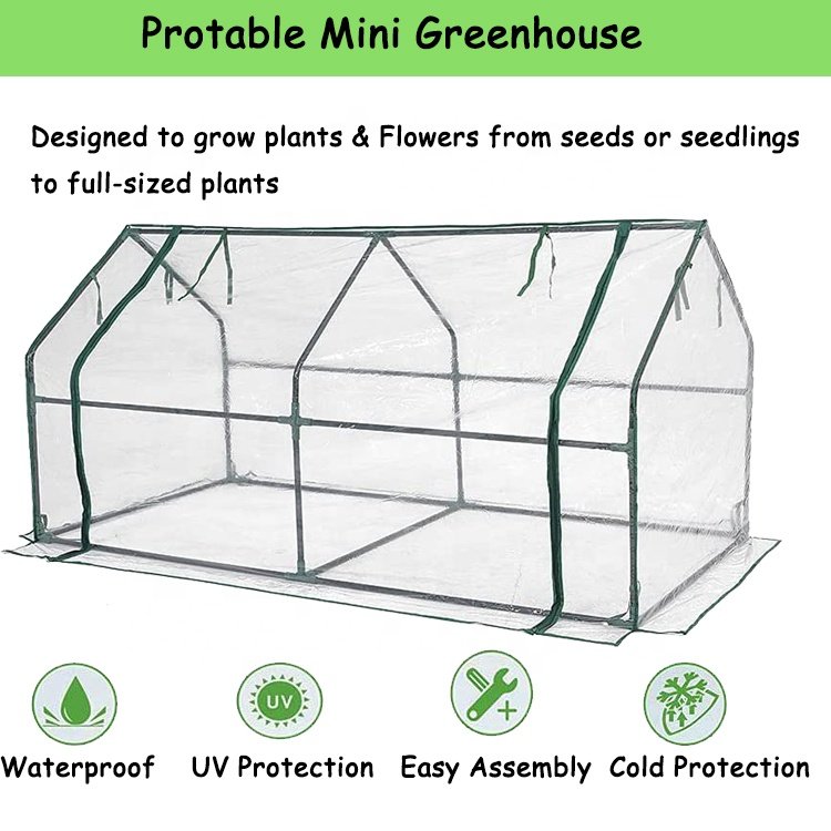 Garden Greenhouse Outdoor for Winter Portable Metal Frame PVC Cover Green House Kit for Vegetable Flower Grower Garden Set