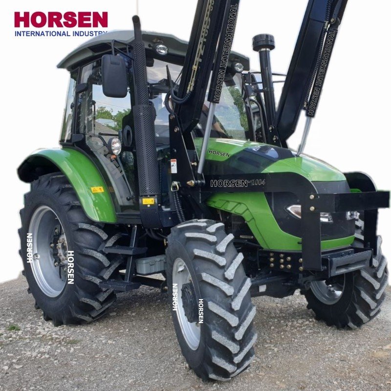 HORSEN Made High Quality 100hp 1004 Farm Wheel 4wd Ac Cab Tractor With 4 in 1 Front End Loader and Backhoe for Sale in China