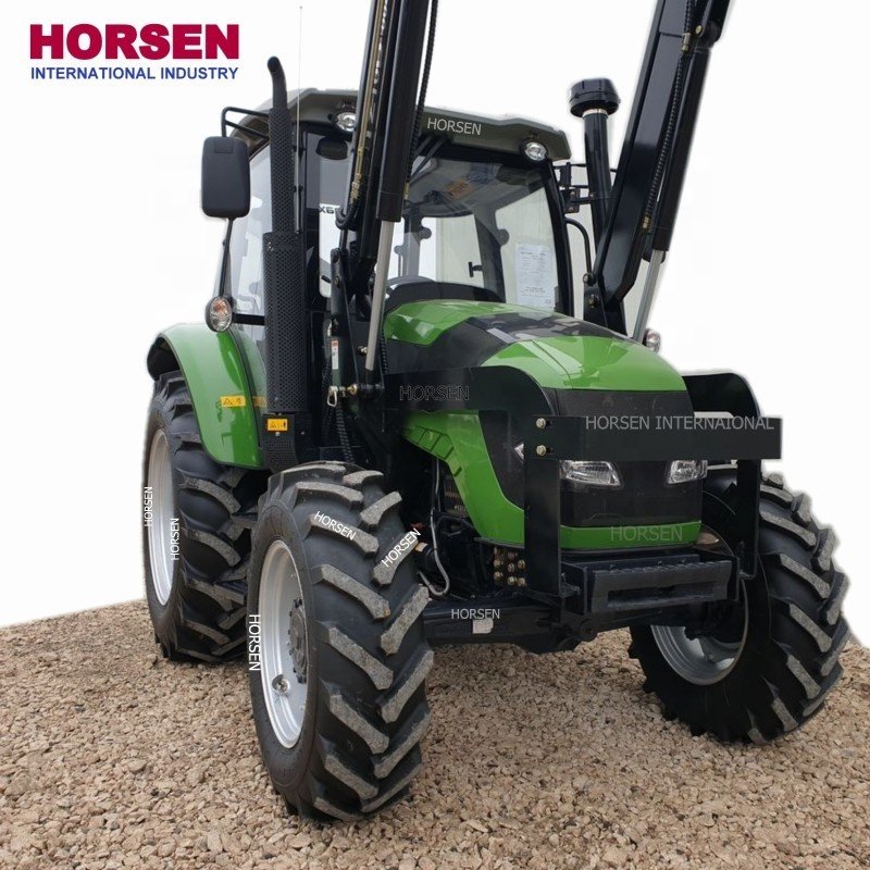 HORSEN Made High Quality 100hp 1004 Farm Wheel 4wd Ac Cab Tractor With 4 in 1 Front End Loader and Backhoe for Sale in China