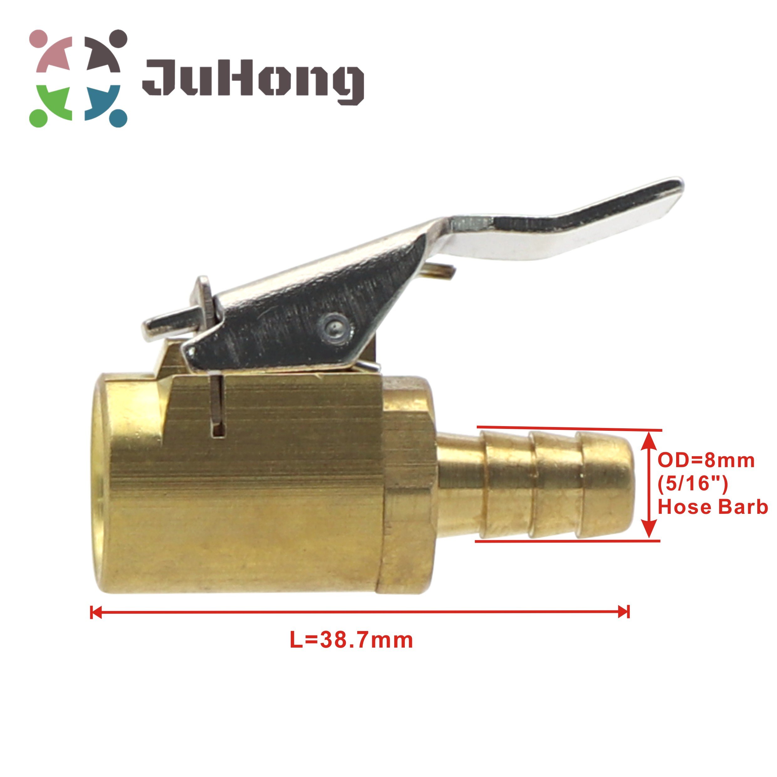 Large Bore Air Chuck 8mm 5/16 Inch Hose Barb OTR Agricultural Tractor Clip-on Quick Coupler Brass Stem Fits TRJ650 Tire Valve