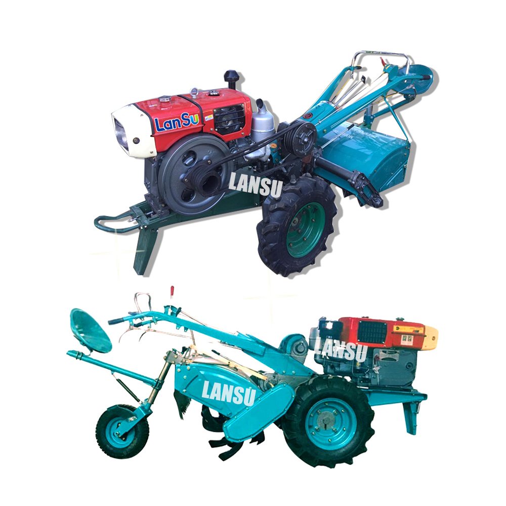 Lansu Hot Selling Agricultural Two Wheel Mini Tractor Hand Walking Tractor 12HP 18HP 20HP Tractor