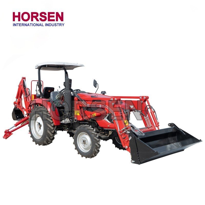 HORSEN CHINA 40hp 45hp 454 Compact 4wd Farming Tractor With 4 in 1 Front Loader and Backhoe for Sale